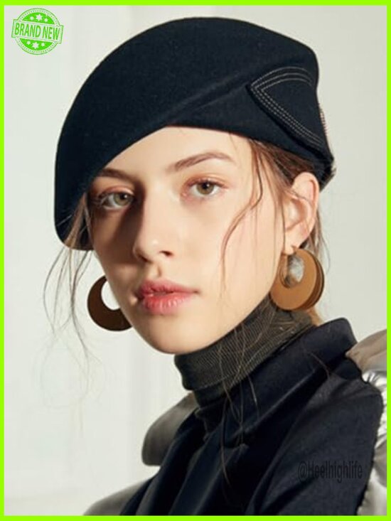 Vintage Wool Felt Beret with Pearl Bow, Adjustable Fedora for Weddings